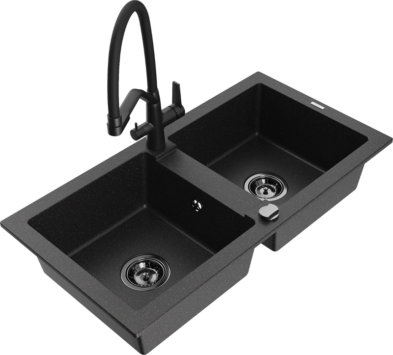 Mexen Mario Granitspüle Duo Schwarz/Silbermetallic