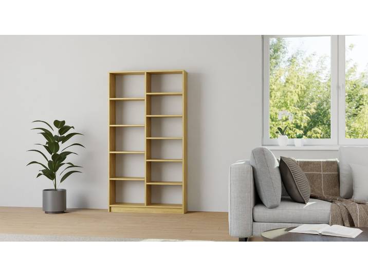 Hohes Bücherregal aus Holz Eiche Natur geölt