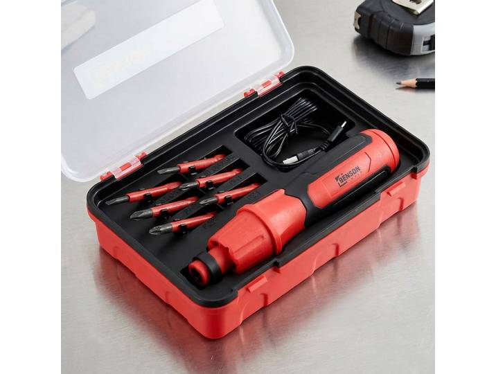Akkuschrauber Set mit 6 Bits, USB Ladekabel & Box