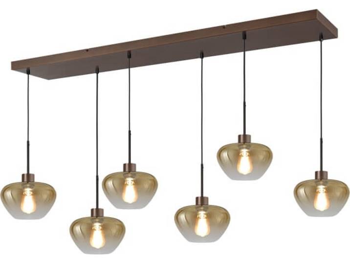 6-lichts hanglamp Genua bruin met goud glas Ø 24cm Masterlight - 2971-15-15-130-25624