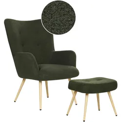 SESSEL Bouclé dunkelgrün mit Hocker Vejle
