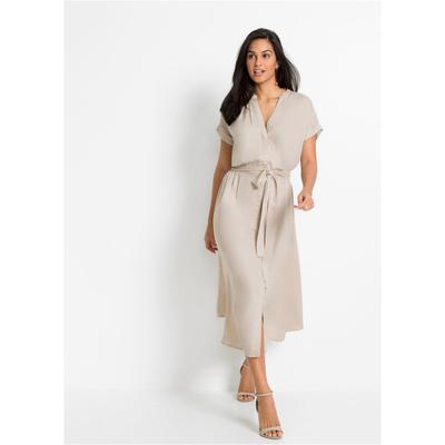 Hemdblusenkleid BONPRIX, Damen, Gr. 36, N-Gr, Kurzarm, beige, Obermaterial: 100% Viskose, regular fit, Kleider, für stilvollen Auftritt, aus Viskose, ausgestellte Passform