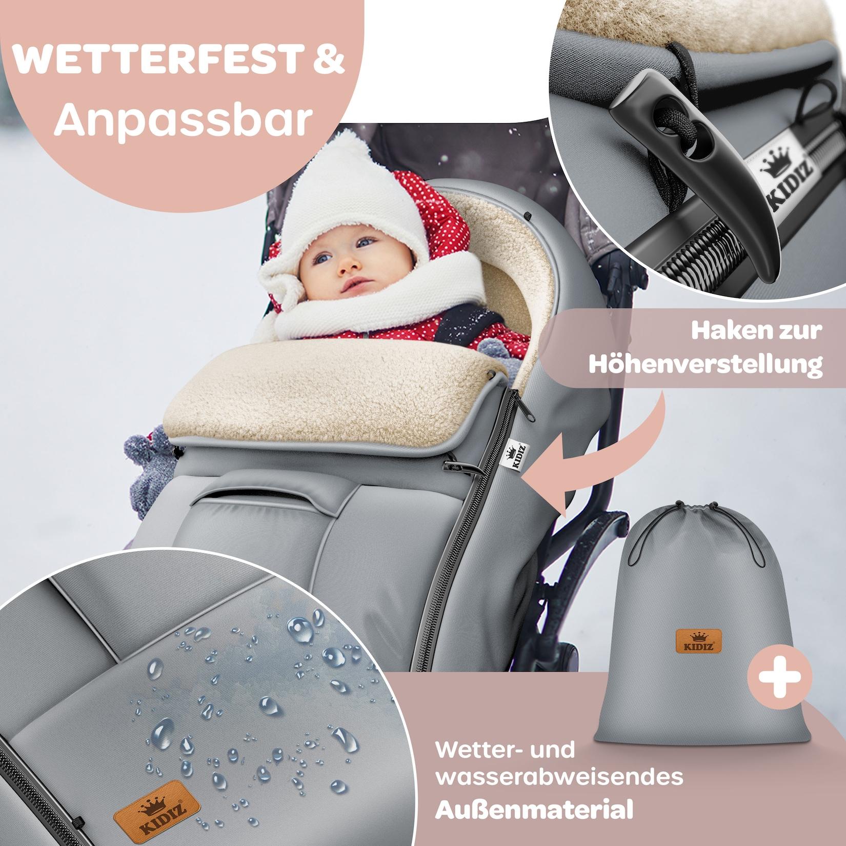 KIDIZ® Babyfußsack Baby Fußsack Winterfußsack Babyschale mit Reißverschluss Kuschelsack Babydecke Kinderwagen waschbar verschließbarer Kopfteil, Tasche, passend für alle Kinderwagen