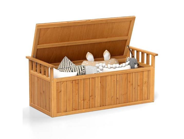 COSTWAY Coffre de Rangement 209 L pour Jardin en Bois de Sapin - Banc 2 Places avec Accoudoirs