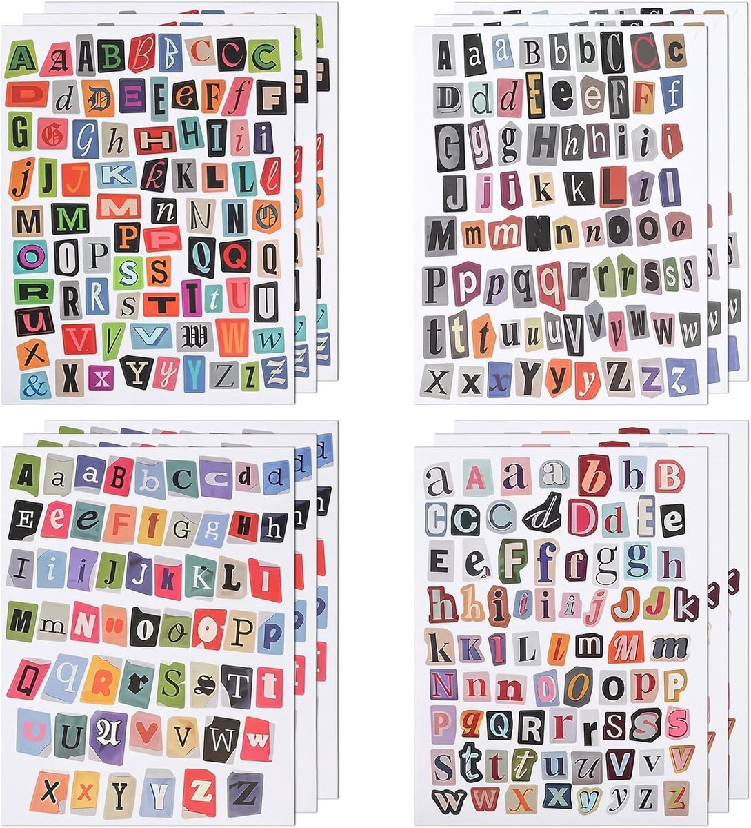 12 Bladen Zelfklevende Vintage Letterstickers voor Scrapbooking, Journals en Fotoalbums - Weerbestendige Alfabet Stickers