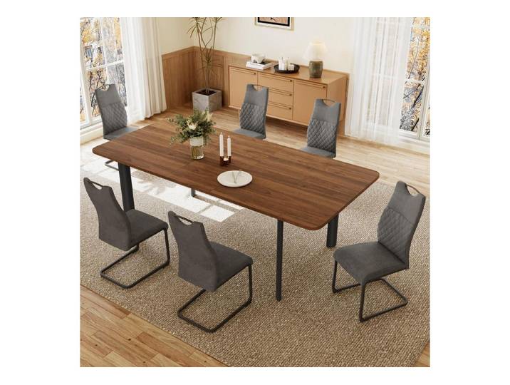 LuxusKollektion Essgruppe Esstisch Ausziehbar 160-200cm Table 6 Chairs Walnut Table Gray Chairs