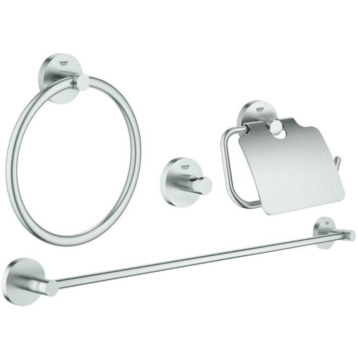 Grohe Essentials Bad-Set 40776DC1 Supersteel, 4 in 1, verdeckte Befestigung