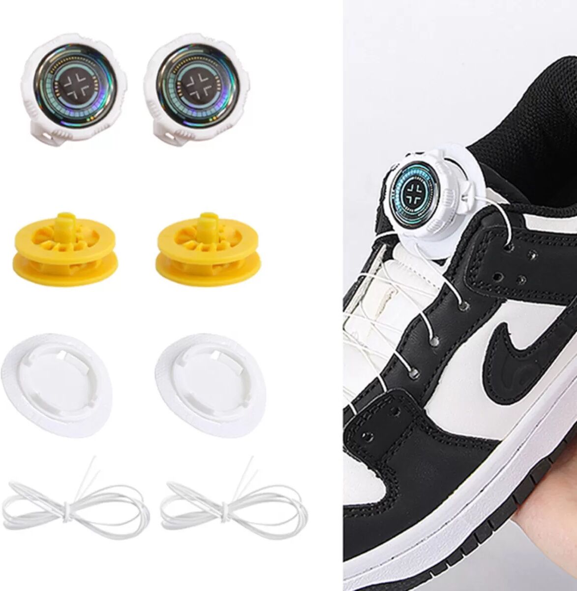INF Automatisches drehbares Schnallen-Schnürsystem 4-teilig für Sneakers und Freizeitschuhe Weiß