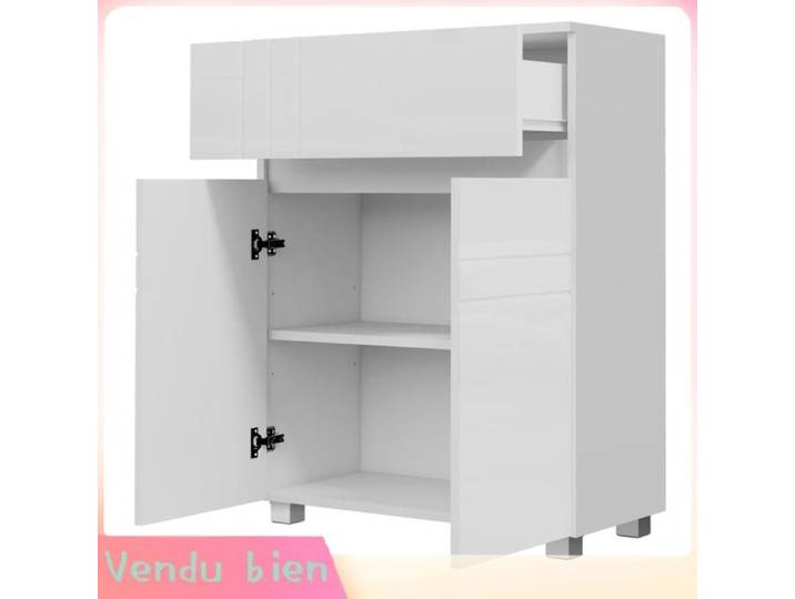 LIA Meuble salle bain sur pied 2 portes 1 tiroir blanc laqué
