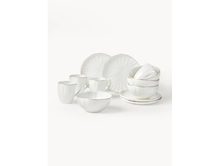 Porzellan-Frühstücks-Set Sali mit Relief, 4 Personen, 12er-Set