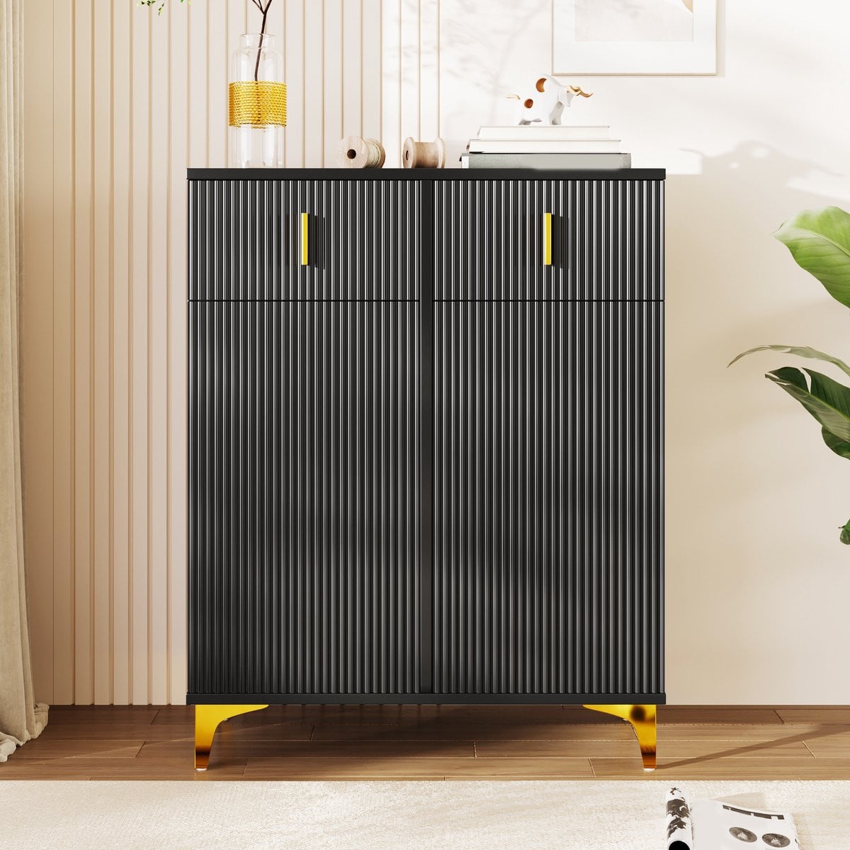 Modern Sideboard Dressoir met Verstelbare Planken, Lades en Vergulde Accenten