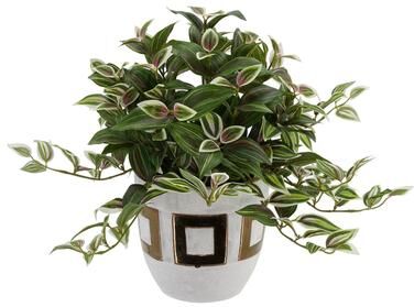House of Silk Flowers "Faux Wandering Jew Plant in Gold/ White Ceramic Vase - 16"""