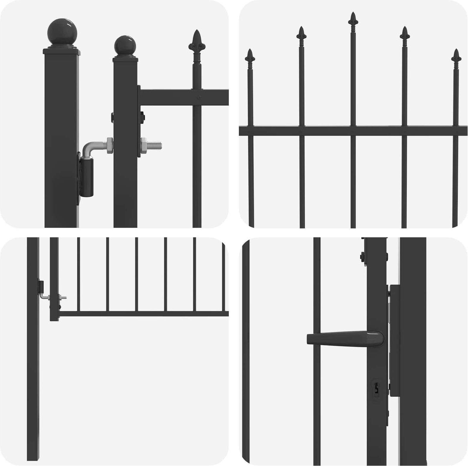 vidaXL Porte de Clôture ASTEN 100 x 100 cm métal Noir Verrouillable