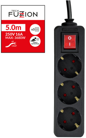 EXTENSÃO TECH FUZZION 3 TOMADAS 5M BK