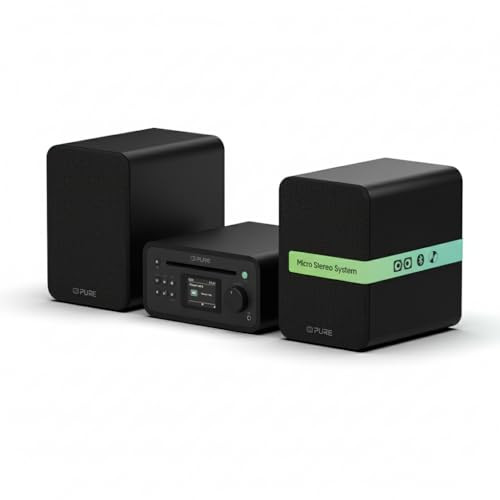 Pure Classic Stereo mini micro hifi-installatie met cd-speler, DAB+ radio, Bluetooth 5.3, USB, AUX en afstandsbediening, 40 W, zwart