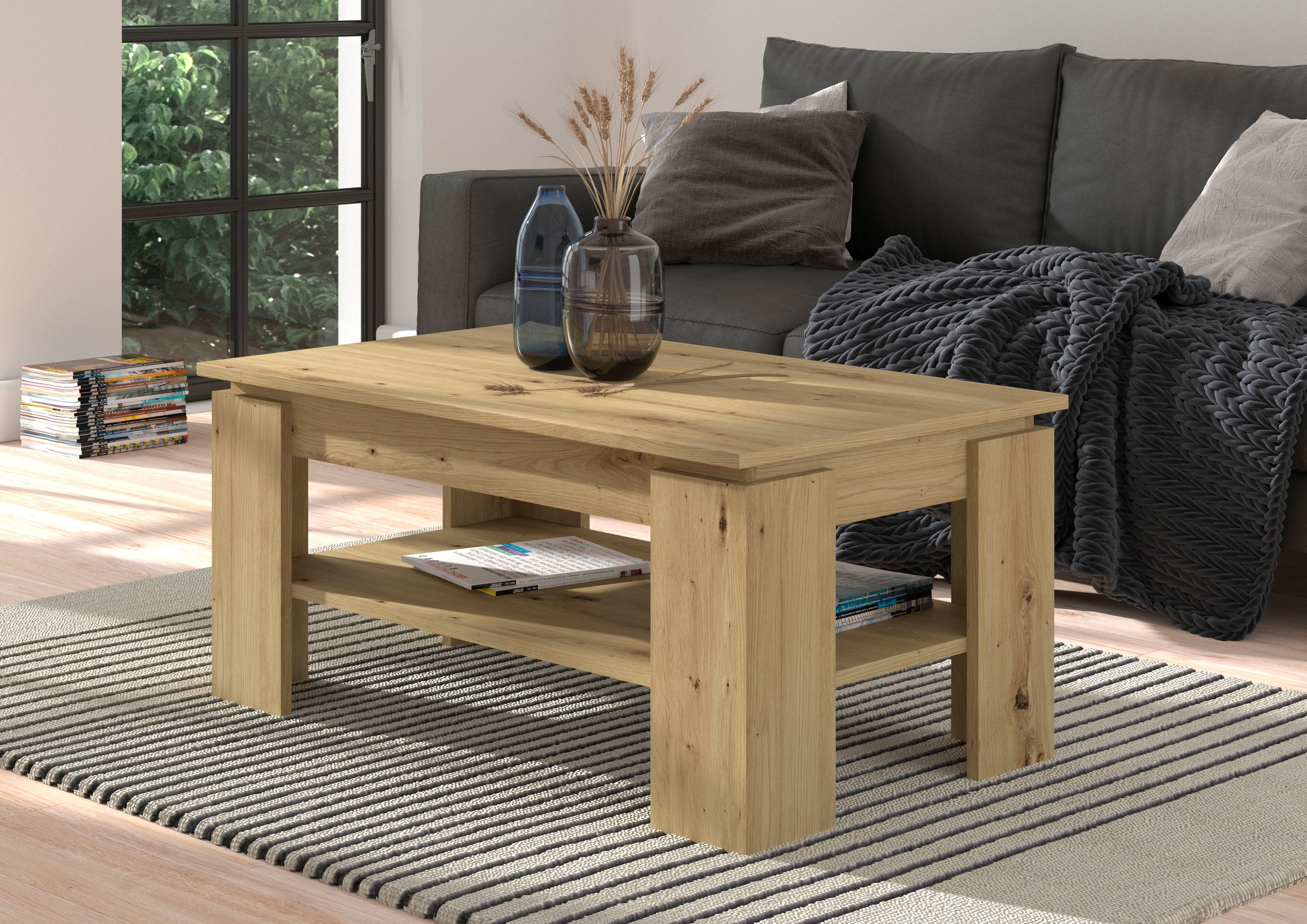 Couchtisch HOME AFFAIRE "Kalmar, rechteckig, 100 x 60 cm, 1 Ablageboden", braun (eichefarben artisan, artisan), B:100cm H:45cm T:60cm, Tische, Couchtisch, Sofatisch, Beistelltisch, Kaffetisch, Wohnzimmertisch, coffee table eichefarben artisan, artisan B/H