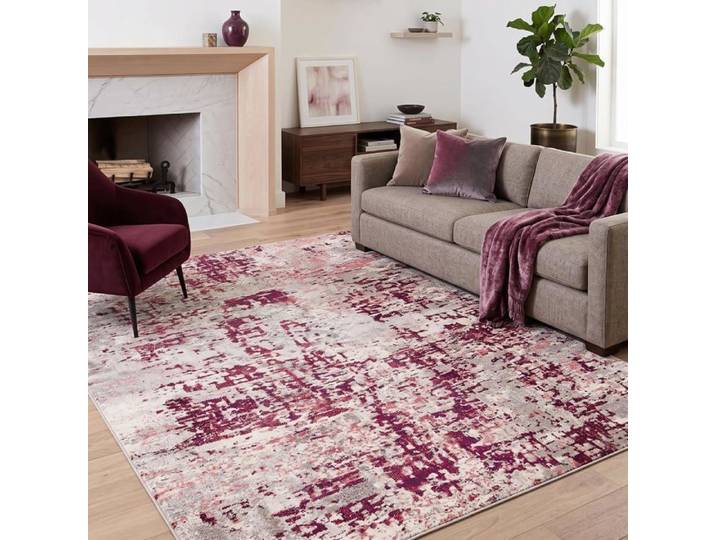 Tapis Salon Rouge 160X200 Cm Tapis Lavable En Machine Et Antidrapant Tapis Abstrait Moderne Poils Courts Pour Salon Chambre