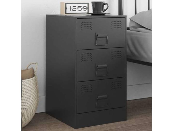 HEFZGDB Nachttisch Schwarz 34,5x39x62 cm Stahl Gestell mit Griffen und Stauraum, Stabiler Beistelltisch, pflegeleicht