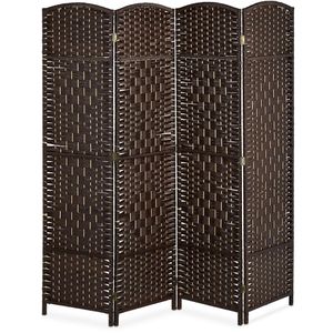 Relaxdays Paravent innen, 4-teilig, aus Holz / Papierseil, braun, 160 x 170 cm