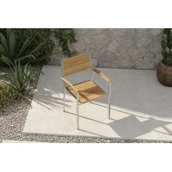 OUTFLEXX Stapelstuhl, silber/naturbelassen, Edelstahl/Teak, stapelbar, gebürstet, FSC®-zertifiziertes Produkt