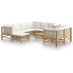 vidaXL 10-tlg. Garten-Lounge-Set mit Cremeweißen Kissen Bambus