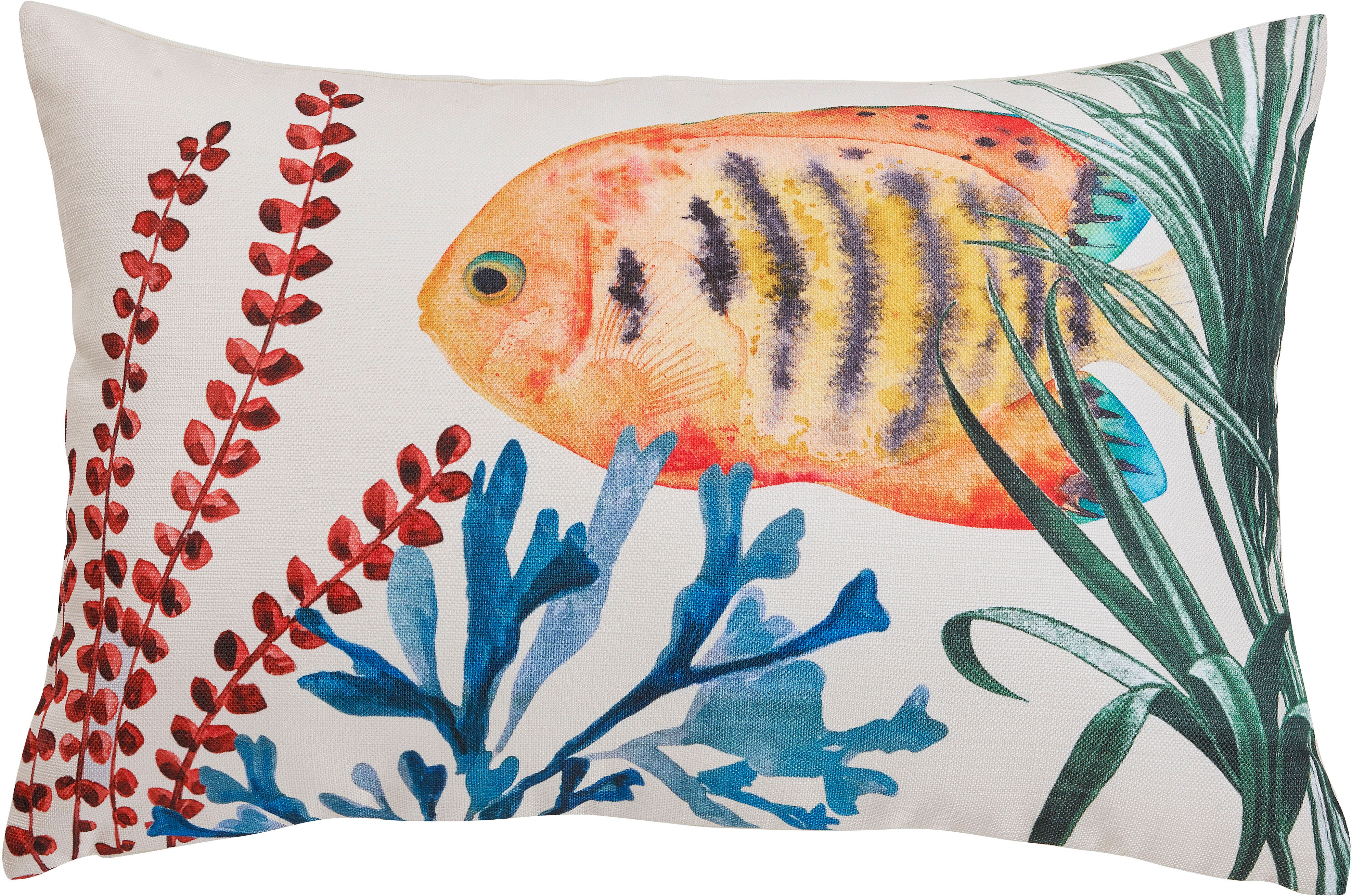 Dekokissen DONE. "Orange Fish", bunt (mehrfarbig), B:40cm L:60cm, Polyester, Dekokissen_Sitzkissen_Kissenhüllen, Dekokissen, Vorderseitig bedruckte Kissenhülle in auffälligen Farben