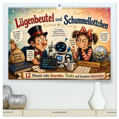 Lügenbeutel und Schummellottchen - 12 Monate voller Ausreden, Tricks und kreativer Wahrheiten (hochwertiger Premium Wandkalender 2027 DIN A2 quer),