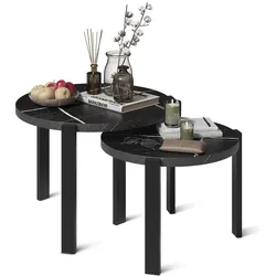 Vicco, Couchtisch + Beistelltisch, Couchtisch-Set Norin, Schwarzer Marmor/Schwarz, 60 x 60 cm