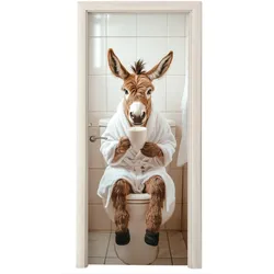 TÜRAUFKLEBER Esel - WC - Lustig - Bademantel - Tier Wanddeko 90x205 cm - Türtapete