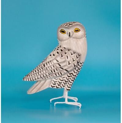 G6 Collection "Wood Snowy Owl Figurine - Hand Carved Bird Sculpture, White Owl Wildlife Decor - 8"" tall x 6"" wide x 3.5"" deep"
