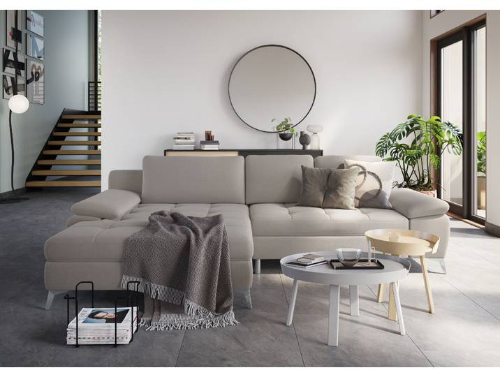 Ecksofa, Luxus-Microfaser, Grau elephant 290×163 cm, Mega-Recamiere, Mit Bettfunktion & Bettkasten, sit&more