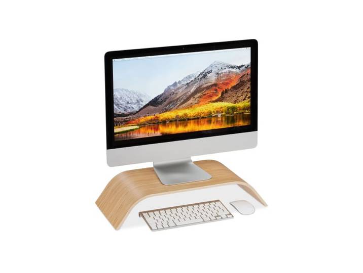 Relaxdays 2 x Monitorständer Bambus gebogen