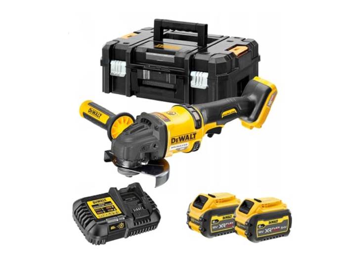 Mini-Amoladora sin escobillas XR FLEXVOLT 54V 125mm con 2 baterías 54V/18V Li-Ion 6Ah Electrónica\, Arranque Suave\, Freno\, Embrague y maletín TSTAK II