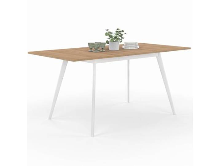 IDMarket - Skandinavischer ausziehbarer Tisch Rechteck INGA 4-8 Personen Holzplatte weiße Beine 110-150 cm