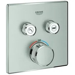 Grohe Grohtherm Smartcontrol Fertigmontageset 29124DC0 supersteel, eckig, UP-Thermostat, 2 Absperrventile