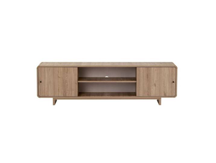 Calicosy Tv-Möbel mit 2 Türen, 2 Fächern und abgerundeten Kanten 34/52/180 cm, Eichefarben, 34x52x26 cm, Wohnzimmer, TV Möbel, TV-Ständer
