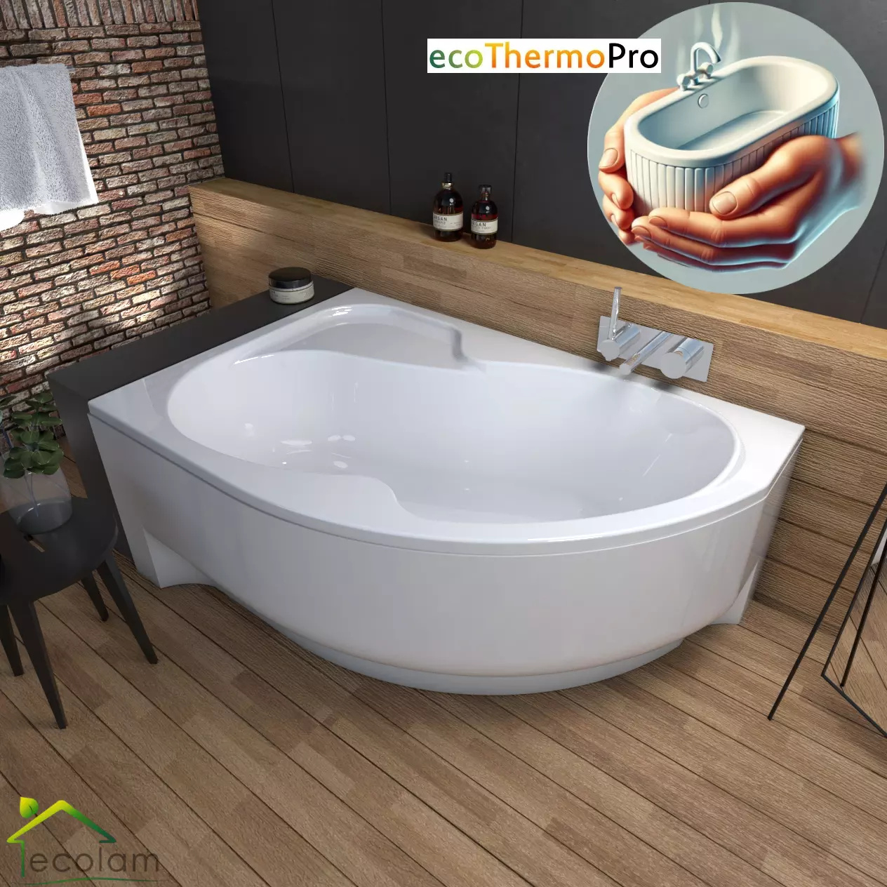 ECOLAM Badewanne Thermobadewanne WELA 160x100 cm links Schürze | Wanne mit Isolierung Wärmeschutz | Acrylwanne Eckwanne Sanitäracryl | Ablauf Silikon