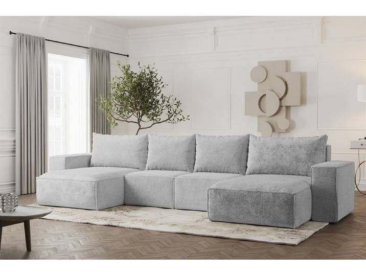 Fun Möbel Wohnlandschaft Sofa U-Form ESTELLE, Rücken echt bezogen