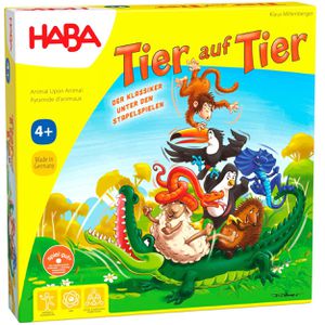Haba Motorikspielzeug 2011189001, Tier auf Tier, Stapelspiel aus Holz, ab 4 Jahre