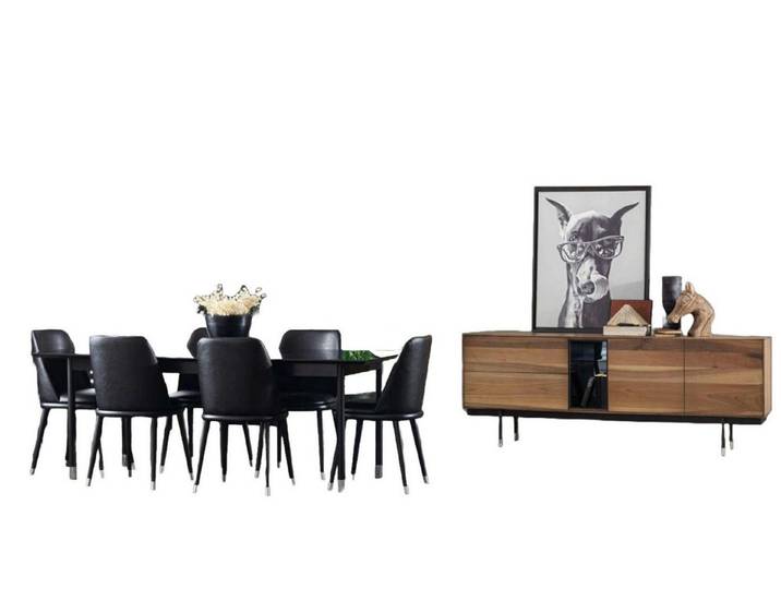 Xlmoebel Esszimmer-Set Elegantes Küchenset in Schwarz mit hochwertigen Utensilien, (8tlg. Esszimmer Set (Esstisch + 6x Stuhle + Anrichte), Hergestellt in Europa