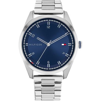 Quarzuhr TOMMY HILFIGER "GRIFFIN", silber (silberfarben, blau, blau), Armbanduhren, Herren, silberfarben, Quarzuhr, Armbanduhr, Herrenuhr, analog, Edelstahlarmband