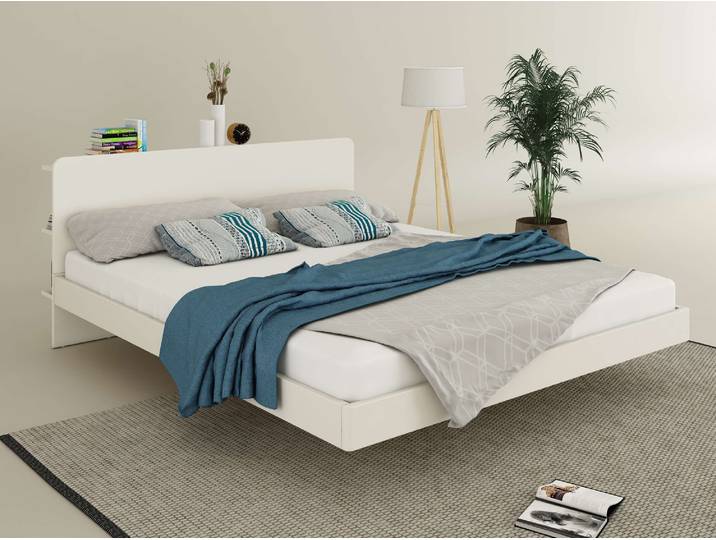 Massivholzbett GOODPRODUCT Amaliah Schwebebett, versteckte Regale hinter dem Kopfteil , weiss (weiß), B:166,8cm H:82cm, Betten, Massivholzbett, schwebender Effekt, mit Lattenrost, modernes Design, stabile Qualität