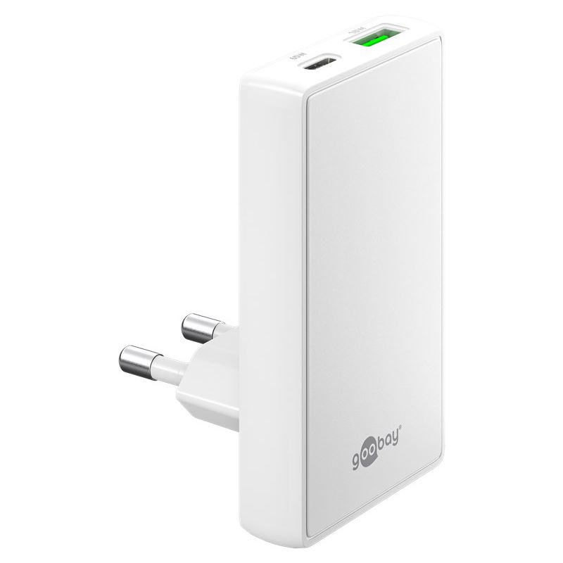 Goobay USB-C/A PD GaN 90° Dual-Schnelladegerät (weiß, 65 Watt)