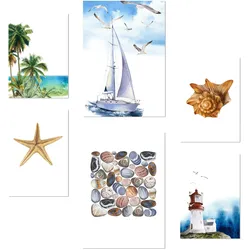 POSTER Set Mit 6 Dekoratives, Blatt Mit Marineblauer A3 & A4 Rahmenlos