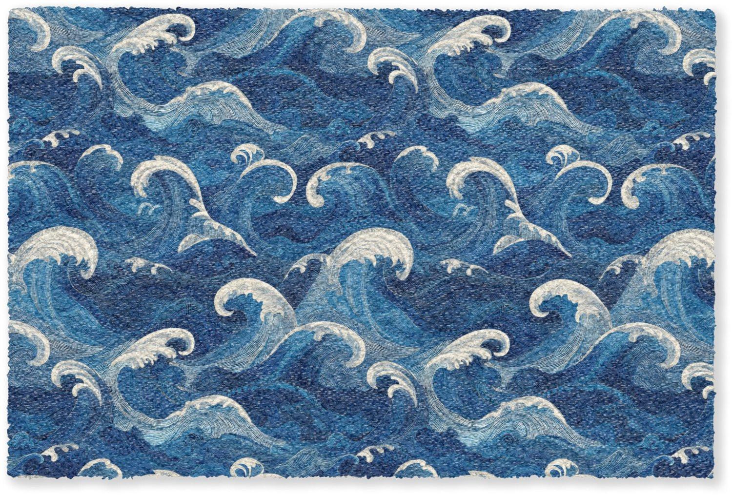 Deurmat Japans Golven Blauw Oceaan - Binnenmat 90 x 60 cm