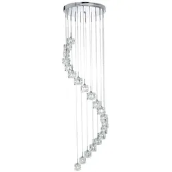 3W Ice Cube Led, 20Flammiger Multi-Drop (Höhe 180Cm), Klarglas, Chrom 3000K klar