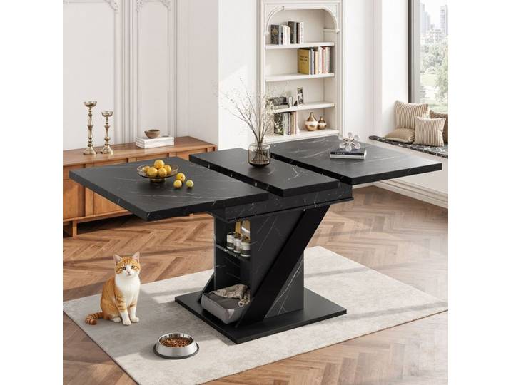 Table à manger extensible - MODERNLUXE - 110/140x80x75 cm - Pour 6 personnes - Pieds réglables - MDF + métal
