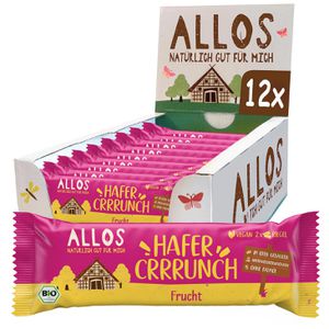 Allos Müsliriegel Hafer Crrrunch Frucht, BIO, vegan & laktosefrei, je 25 g, 12x 2 Riegel