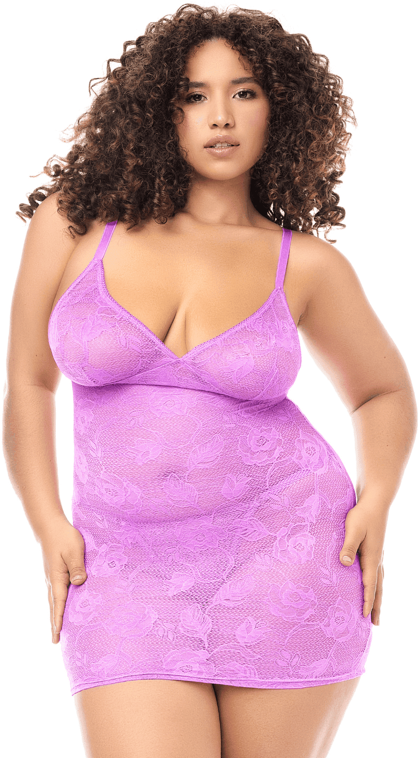 Mapalé Babydoll grande taille dentelle violette et string