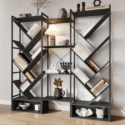 Garvee 70in 6 Tier Bookshelf, Industrial Large Wooden Bookcase Display Shelves with Cabinet